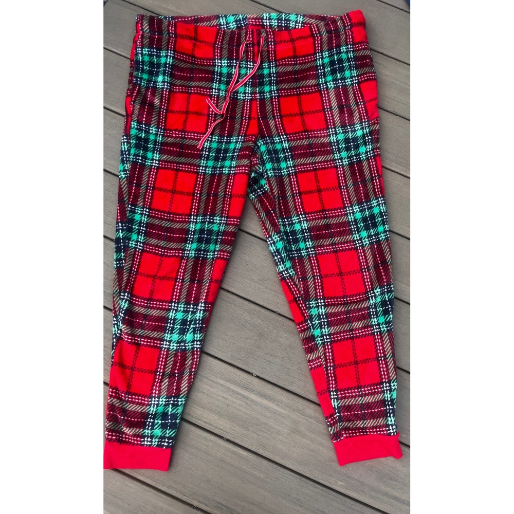 Red Plaid Fleece Pajama Pants Joggers Plus Size 3X 22W-24W Holiday Sleep (125)